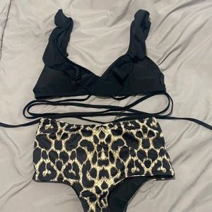 SHEIN tie front top cheetah bottom bathing suit
